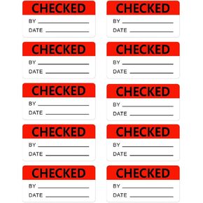 1×2 Inch Checked by Rectangle Labels Quality Control Inventory Labels 500 Pcs Per Roll Red Adhesive Stickers for Handling Shipping Warehouse Inventory Control