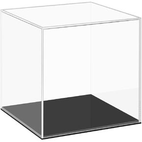 Cliselda Fully Assembled Acrylic Display Case with Black Base 6x6x6 in, Clear Square Acrylic Box Cube Small Acrylic Storage Containers, Dustproof Plastic Display Box for Collectibles Action Figures