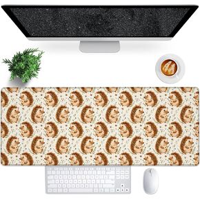 Cute Hedgehog Gaming Mouse Pad, 31.5"×11.8" Extended Desktop Mouse Pads for Keyboard Laptop Computer, Large Desk Mat with Stitched Edges for Work Office Desk Decor (Hedgehog & Daisy)