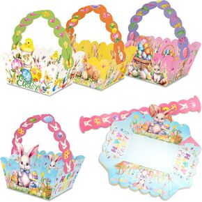 ABTOLS 12 Pack Easter Basket, Mini Spring Easter Carrot Colorful Eggs Bag Happy Easter Bunny Gift Baskets with Handles School Easter Day Party Favor Bunny Party Decoration