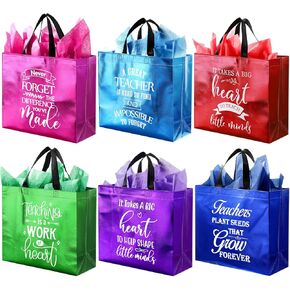 Tellingyou 24 Pieces Teacher Appreciation Gift Bags Reusable Gift Bags with Handles and Tissue for Back to School Graduation Retirement