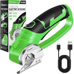 Cordless Electric Scissors,4V Rechargeable Cardboard Box Cutter Heavy Duty Fabric Scissor with Safety Lock & LED Light,Power Rotary Cutter for Leather Carpet Plastic Cutting,Sewing,Crafting