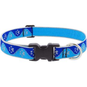 Lupine Reflective Dog Collar 1" Wide Blue Paws Adjusts from 12" to 20"