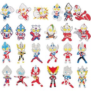 PICNICFUN Diamond Kits Stickers for Kids,24 PCS 5D DIY Cute Cartoon Characters and Animals Handmade Digital Paint Rhinestone Mosaic Sticker Making for Kids,Children Art Craft