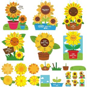24 Pcs Sunday School Crafts for Kids Religious God Says You are Sunflower Christian Kit Make Your Own DIY Crafts Sunday School Classroom Activities Kit for Preschool