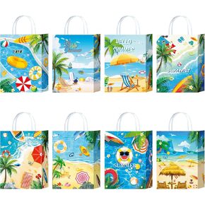 24 Pieces Summer Beach Paper Bags Pool Party Decoration Supplies Hawaiian Luau Summer Party Favors Candy Bags with Handles Summer Holiday Decoration Supplies