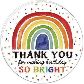 50 Rainbow Thank You Labels, 2" Blue Self-Adhesive Round Birthday Stickers, Multicolor Modern Stickers for Envelope Seals, Gift Wrapping, Party Favor, Gift Bags
