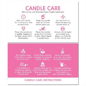 200 pack - Premium Handmade Candle Care Instruction Cards Pink 2x3.5 in, Small Business | Soy Bees Wax Melt, Candle Makers, Making Supplies Kit Set, Containers, Jars, Pot, Package
