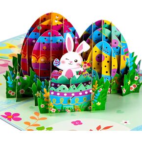 SICOHOME Easter Pop Up Cards - 3D Easter Greeting Cards 6"x8" Bunny Card with Envelopes Funny Pop Up Card for Kids Religious Handmade Gifts for Son Daughter Boy Girl