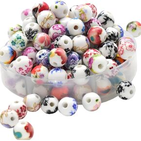 100 Pcs 10mm Flower Ceramic Beads Porcelain Beads Spacer Beads for Jewelry Making Necklaces Bracelets Crafts
