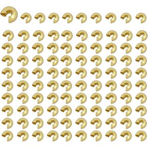100Pcs 18K Golden Crimp Bead Covers for Jewelry Making, 4 mm Crimp Bead Knot Covers for Jewelry Making Half Round Open Bead Tip Knot Cover for Bracelets Necklaces Jewelry Craft Making, SATONBEYI