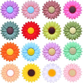 Sunflower Silicone Focal Beads for Pens Bulk, 16 Pcs Loose Rubber Daisy Shaped Bead for Beadable Beaded Pen Keychain Making