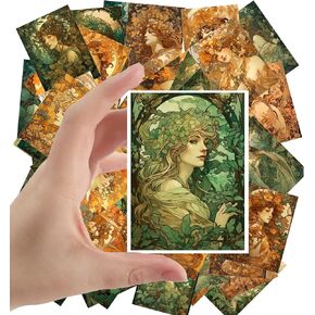 Large Stickers 24 pcs (2.5"x3.5" Each) Incredible Magical Women with Sparkles and Butterflies Vintage Postcards Retro Greeting Card Book Illustration Reprint Klimt Art Deco