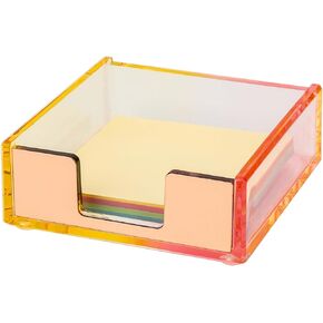 Memo Note Cube, Gradient Memo Box, Dispenser Memo Clips, Acrylic Memo Box for Home, School, and Desk Supplies (Orange)