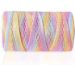 2Roll 105G 1mm Hollow Braided Polypropylene Rope,Lightweight Knitting Twine Bright Silk Thread Yarn for DIY Crochet Sun Hat Bag Slippers Cushion