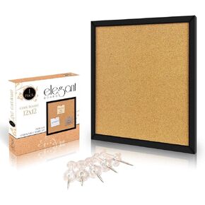Cork Bulletin Board 12"X 12" Square Wall Tile, Modern Black Framed Board for Home and Office (Hardware and Template Included)