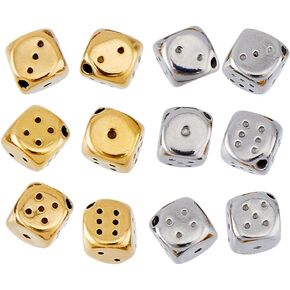 DICOSMETIC 12Pcs 2 Colors Dice Beads Metal Cube Beads Game-Themed Spacer Beads Lucky Number Loose Beads Stainless Steel Square Beads for DIY Jewelry Making, Hole: 1.8-2mm
