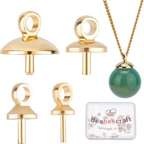 Beebeecraft 40Pcs 4 Size Eye Pin Bail Peg Pendants 925 Sterling Silver Plated Pearl Cup Eye Pins with Small Pearl Cup for Half Drilled Beads Jewelry Making Findings