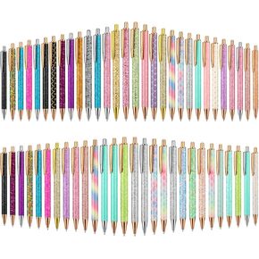 60 Piece Glitter Ballpoint Pens Cute Pretty Metal Retractable Pens for Women Fancy Shiny Journaling Pen for Writing, Black Ink Medium Point 1.0 mm Click Pens for Birthday Office School Supplies