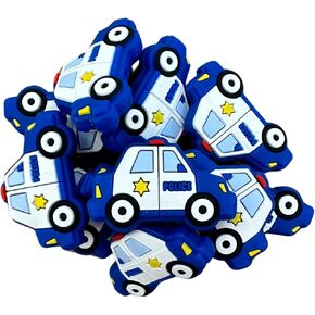 Thin Blue Line Police Car Silicone Focal Bead | 12 Pack 1.4x1.9" Bulk Wholesale for Keychain Making Kit Pen Police Wife