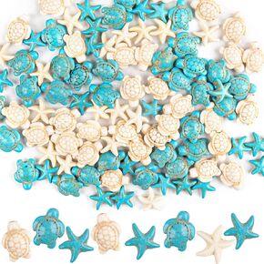 Framendino, 118 Pack White Synthetic Turquoise Sea Turtle Starfish Beads Charms for Jewelry Making