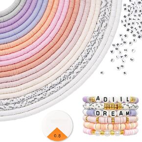 ADIIL 7200pcs Clay Beads Bracelet Making Kit, 10 Colors 6mm Polymer Heishi Beads for Jewelry Making, Friendship Bracelet Kit with Letter Beads Christmas Birthday Gift for Adults Pink White