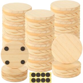 DAJAVE 50 Pack Unfinished Wood Coasters, 4 Inch Round Wooden Coasters for Crafts with Non-Slip Silicon Dots, Wood Coasters Bulk for DIY Stained Painting Wood Engraving Home Decoration