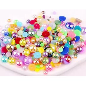 2000PCS AB Color Imitation Half Round Pearls Bead Loose Beads Gems, Mixed Sizes 2/3/4/5/6/8/10mm Flatback Pearls for Crafts Jewelry Nail Art Decoration Shoes Clothes Scrapbook(Peach Pink AB)