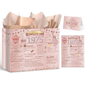 Rose Gold Vintage 30th Birthday Gift Bag for Women Large Pink Back in 1995 Happy 30th Birthday Gift Bag with 30th Birthday Wrapping Paper Poster Card for 30th Birthday Decorations Party Supplies