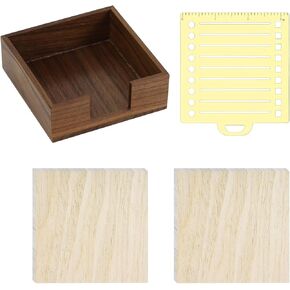 Multibey Walnut Wood Memo Holder Set with Metal Stencil, 2 Pads Sticky Notes 3"x3", Wooden Sticky Note Pad Holder Set Desk Supplies Organizer for Office Home Schools