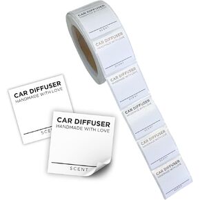 Car Oil Diffuser Hanging Bottle Scent Label | 350 pc Roll Mini 1x1" Inch Square Warning Sticker White Minimalist Instruction Care Card Wooden Top Bullet, Vent Diffusers, Car Reed Diffuser Sticker