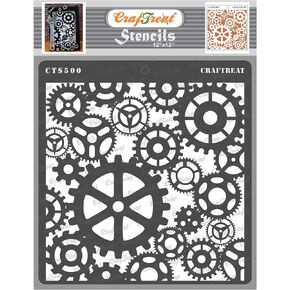 CrafTreat Reusable Gear Stencils for Painting on Wood, Canvas, Paper, Fabric, Floor, Wall and Tile - Gears - 12x12 Inches - DIY Art and Craft Stencils - Clock Gear Stencil