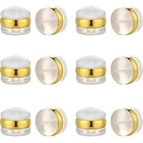 DELECOE 7mm Big Soft Silicone Earring Backs for Studs Gold Belt Rubber Earring Backs Replacements Hypoallergenic Safety Plastic Earring Back for Studs Hoops Fish Hook 12pcs Gold