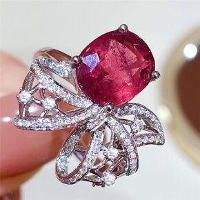 925 Sterling Silver Shiny Full Diamond Ring 18K Gold Ruby Cocktail Rings Oval Cut 3Ct Red Gemstone Cubic Zirconia Rings CZ Diamond Halo Ring Eternity Engagement Wedding Ring for Women Z.53 (US Code 8)