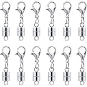 12pcs Magnetic Necklace Clasp, Magnetic Lobster Clasp Magnetic Jewelry Clasps Necklace Closures Magnetic Necklace Extender for Jewelry Making (Silver)