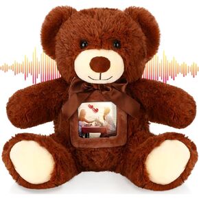 Libima 14 Inch Remembrance Bear Plush Stuffed Animal with Recorder Soft Doll Fabric Animal Toy with a Picture Frame for Baby Shower Wedding Birthday Gift (Dark Brown, 14 Inch)