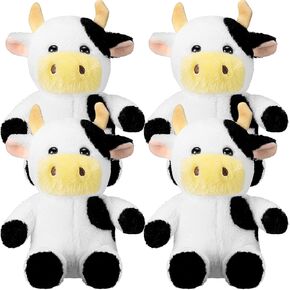 Wettarn 4 Pcs Cows Stuffed Animal Bulk 9.8'' Cow Plush Toy Cows Dolls Cute Soft Cuddly Cow Party Birthday Gifts Cow Party Decor Plush Toy Set for Kids Girls Boys(Cow)
