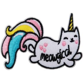 Cute-Patch Unicorn Cat Meowgical Rainbow Embroidered Iron on Patch for Cat Dad Cat Mom