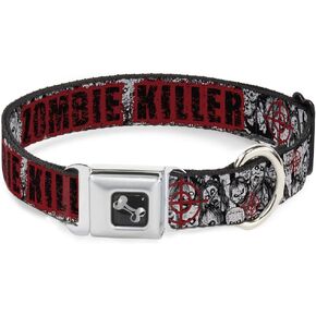 Buckle-Down Seatbelt Buckle Dog Collar - ZOMBIE KILLER w/Stacked Zombies Sketch - 1" Wide - Fits 11-17" Neck - Medium