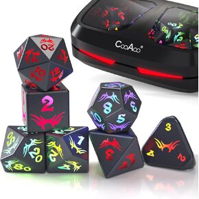 Light Up DND Dice Set, Wireless Rechargeable Glowing Dice with Charging Box, 7 PCS Electronic Dice Set, LED RGB Polyhedral Role Playing D&D Dice for Dungeons and Dragons PRG MTG Games (Antlers)
