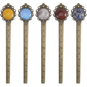 CHGCRAFT 5pcs Bookmark Natural Gemstone Sttone Bookmark Blanks Gemstone Oval Cabochons Bookmarks Making Kit for Women Men Book Lovers, Bookmark Rulers, 5.4x1.1x0.3inch