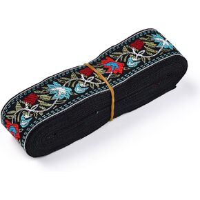 About 16 Yards Vintage Jacquard Ribbon Blue Flower Emobridered Woven Ribbons Floral Fabric Trim Fringe Boho Persian Tape Trim for Sewing Making Ramadan Clothing Crafts Bag Diy Embellishments