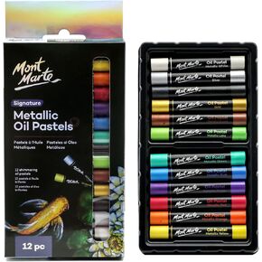 Mont Marte Metallic Oil Pastels Signature 12pc, Assorted Metallic Colors, Vibrant and Buttery, Versatile Art Pastels for Blending, Layering & Shading, Ideal for Art, Craft, Coloring and Sketching