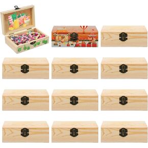 Hoemwarm 12 Pack Unfinished Small Wooden Box, 6 x 3.8 x 2 Inch Wooden Jewelry Storage Box with Hinged Lid, DIY Craft Keepsake Box for Kids, Gift, Home Decor, Treasure Chest