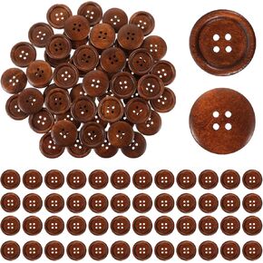 50Pcs Wooden Buttons 1 Inch (25mm) Brown 4 Hole Polished Sewing Buttons for DIY Crafts and Sewing Projects