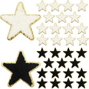 Star Patches Iron On, 32Pcs Chenille Star Patches 2.36In Star Embroidered Patches Self Adhesive Small Star Fabric Stickers Patches Star Embroidery Applique for DIY Clothes Jackets Backpacks Hats