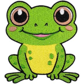 Cute Jolly Frog Patch – 3.5 inches, Colorful Joyful Frog Iron On Patch – Embroidered Animal Patches Appliques for Children