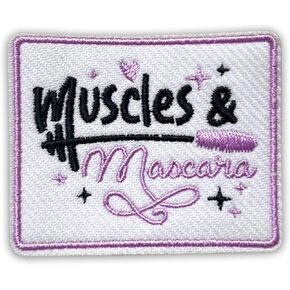 Muscles and Mascara Patch 3 Inches Women Lift Fitness Girl Gym Girl Makeup Iron On/Sew On Embroidery Fabric Applique Patches for Trucker Hats Clothes Backpack DIY Accessories Friends Mom Gifts