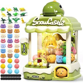 Dinosaur Claw Machine for Kids,Electronic Arcade Game Machine with Music,Mini Vending Machine Boys Birthday Toys Gifts Age 3+ Years,Includes 10 Plush Toys & 12 Dinosaur Accessories(Small)