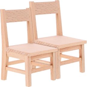 LOGOFUN 2pcs Miniature Wooden Chair Doll House Mini Wooden Chair Models Tiny Wood Chair Prop for Dollhosue Furniture Accessories